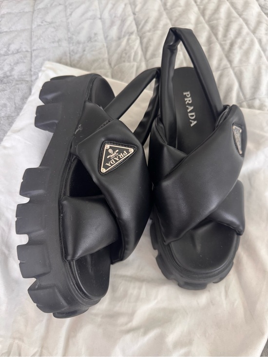 Prada Shoes - Prada Black Padded Leather Lug-Sole Platform Sandals 🚫No boxes🚫
